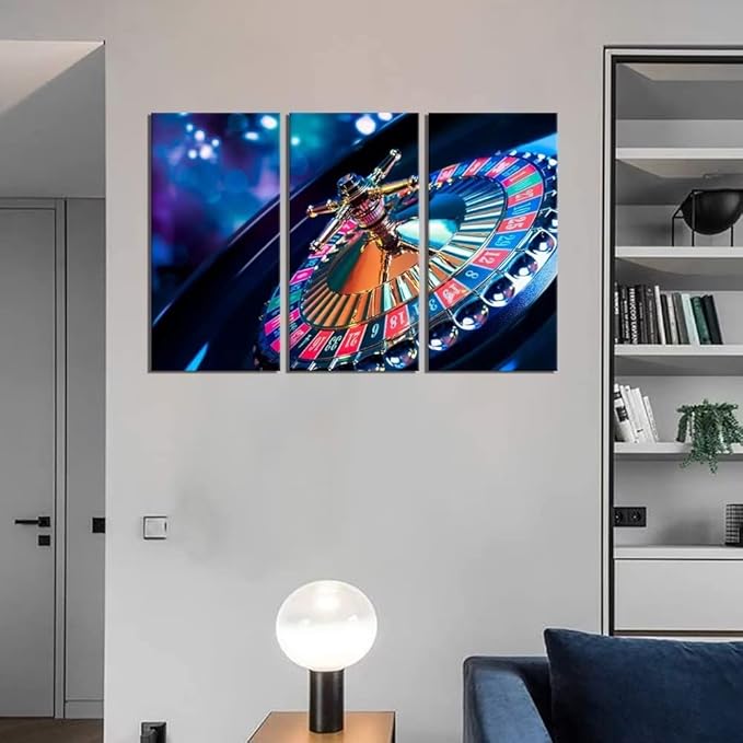 3 Piece Canvas Wall Art - High Contrast Image of Casino Roulette - Modern Home Decor Stretched and Framed Ready to Hang (40''H x 60''W)