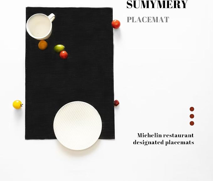 Placemats Set of 4 Vinyl/Plastic Woven Place Mats for Kitchen Table Indoor/Outdoor Washable Placemat Wipeable Dining Table Mats (Full Black,4)