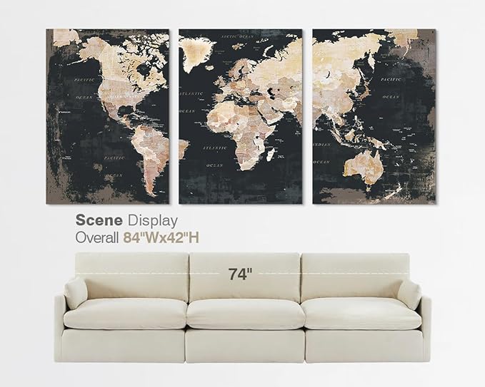 Bedroom Wall Decor Black Wall Art for Living Room Pictures Office Decor for Men World Map for Wall Inspirational Canvas Paintings Framed Artwork