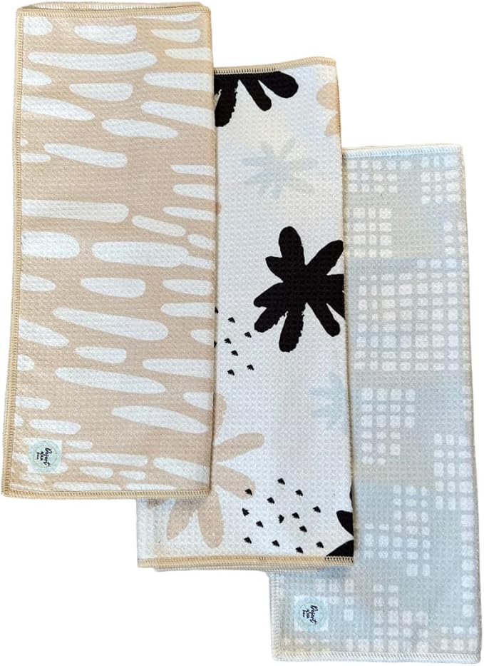 || 3 Pack|| Kitchen Towels || Dish Towels || Tea Towels || Highly Absorbent || Hanging Loop || Dish Cloths || Modern || Designer Prints (Neutrals)