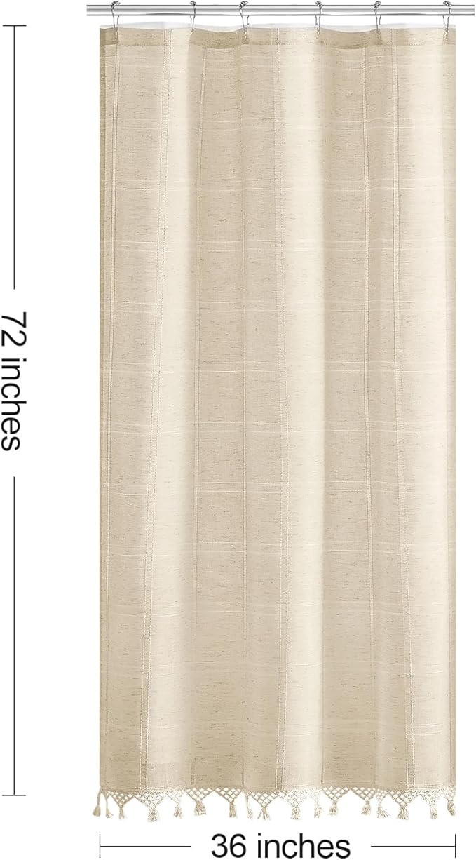 Small Stall Boho Farmhouse Shower Curtain with Tassel, Modern Bohemian French Country Chic Bathroom Shower Curtain Set with PEVA Liner, Linen Fabric Shower Curtain 36x72 - Beige/Cream