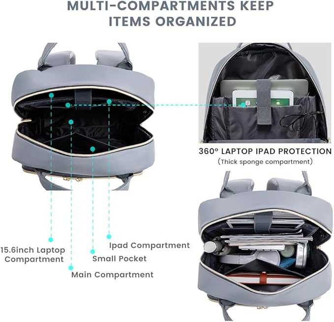 LOVEVOOK Laptop Backpack for Women, Water Resistant Travel Work Backpacks Purse Stylish Business Teacher Nurse Computer Bag with USB Charging Port,Gray