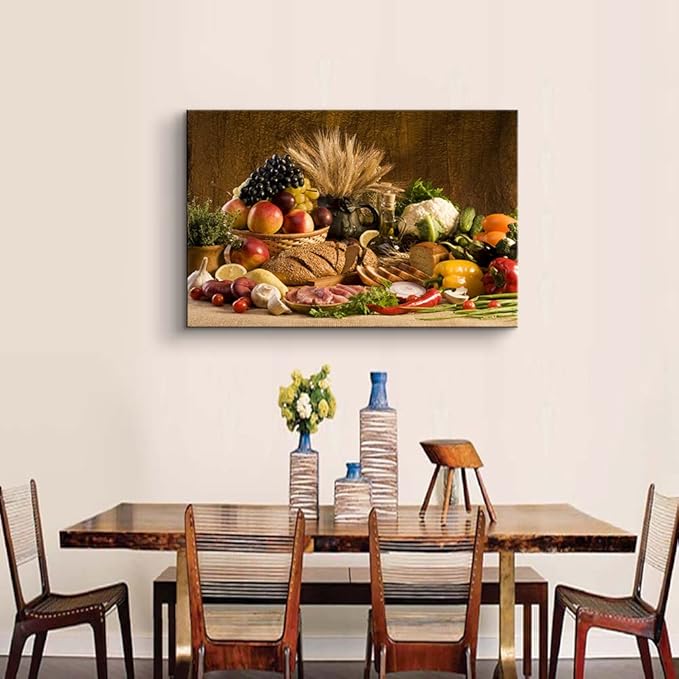 Kitchen Wall Decor Bread Vegetable Fruit Canvas Wall Art Kitchen Decorations Dining Room Decor wall art Healthy Eating Fruit Wall Art Food Wall Art for Dining Room Ready to Hang (12''Hx18''W)