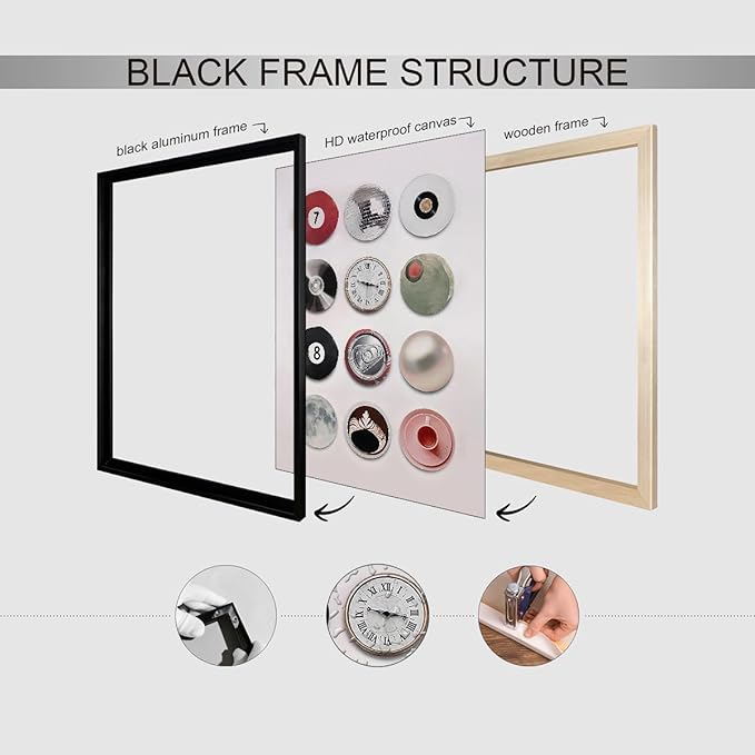 Trendy Retro Disco Wall Art - Vintage Lucky 8 Ball Poster, Funky Music Record Wall Decor, 08x10 inch Black Framed Unique 7 Ball Canvas Prints