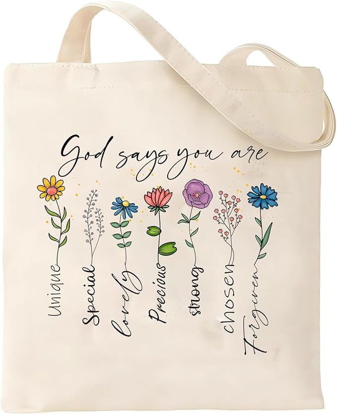 2 Pack Christian Bible Canvas Tote Bag for Women with Makeup Bag Gods Says You Are Bags Floral Tote Bag Aesthetic