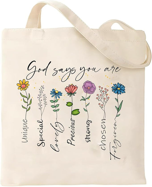 2 Pack Christian Bible Canvas Tote Bag for Women with Makeup Bag Gods Says You Are Bags Floral Tote Bag Aesthetic