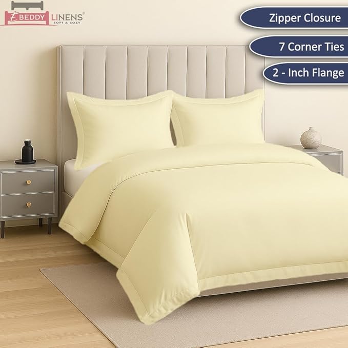 eBeddy Linens Duvet Cover Set Oversized King Plus 120x128 Inch 100% Cotton Soft and Breathable 3 Pieces (1 Duvet Cover & 2 Pillow Shams) Zipper Closure & Corner Ties, Ivory Solid