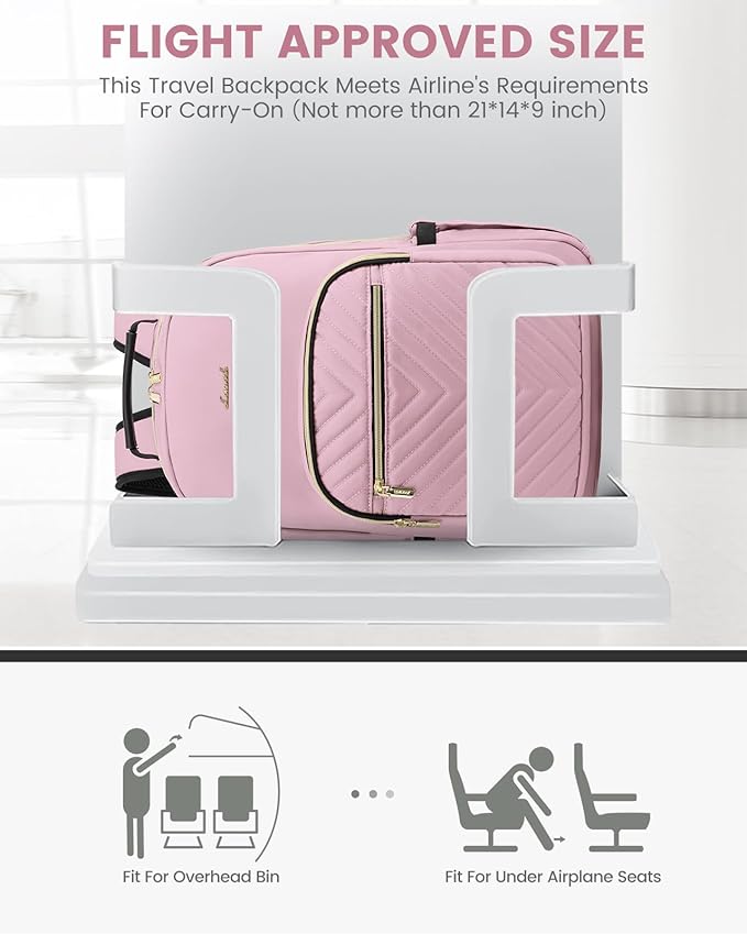 LOVEVOOK Laptop Backpack Purse for Women, Work Travel Computer Bags, College School Backpack for Student Girl, Quilted Casual Daypack with USB Port, Fit 15.6 Inch Laptop, Light Pink