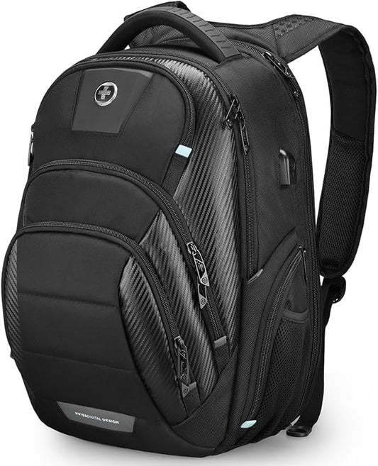 Swissdigital Design Men's 17 Inch Laptop Backpack with Apple Find My Network and USB Charging Port, Large Capacity Business Travel Backpack for College and Business | SD1643FB-01