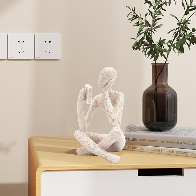 Gold Reading Women Statue, Thinker Sculptures, Abstract Art Ornament, Modern Aesthetic Figurine Decoration, Suitable for Home Living Room Bedroom Office Shelf Table Desk Bookshelf Decor