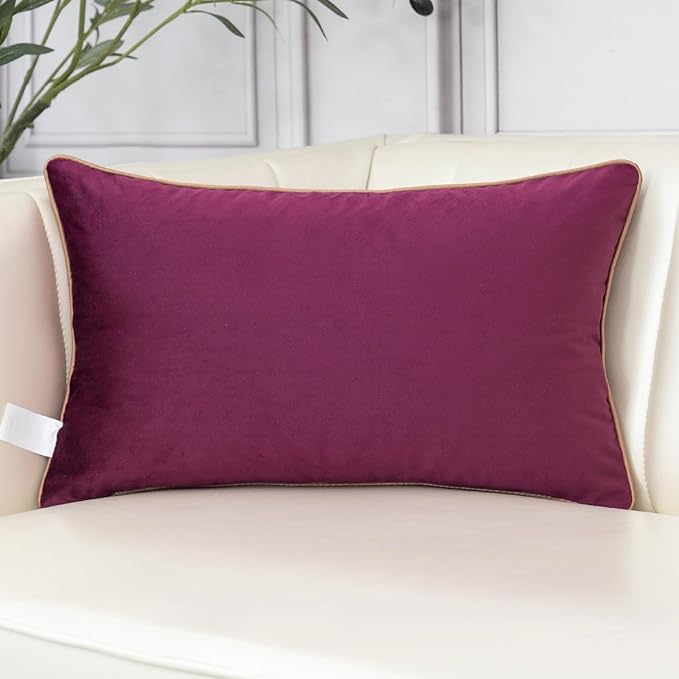 Aeckself Floral Pillow Cover 12x20 Inch, Luxury Velvet Embroidered Decorative Lumbar Throw Pillow Cover for Couch Bedroom Living Room, Burgundy Red and Gold, Yw-OBYG-Red3050