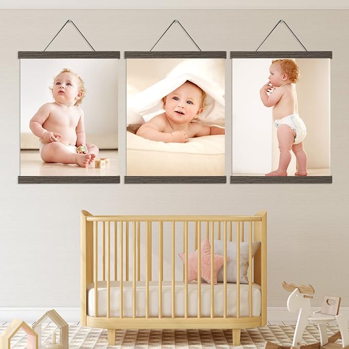 16x20 16x24 Poster Frame, Magnetic Light Wood Wooden Frame Frames Hanger for Photo Picture Canvas Artwork Wall Hanging (3 Pack, 16", Brown)