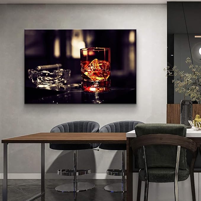 Home Bar Cigar Whiskey Wine Themed Kitchen Pictures Alcohol Poster Speakeasy Cocktail Art Wall Decor for Dining Room (28''Hx40''W)