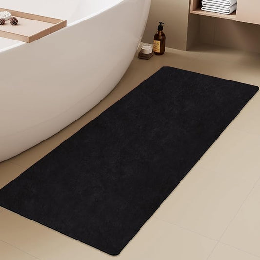 Black Bath Mat, Bathroom Rugs Non Slip Washable Thin Absorbent Quick Dry Bath Mat Fits Under Door Bathroom Floor Mat Perfect for Bath, Shower, or Sink 24"x60" Black