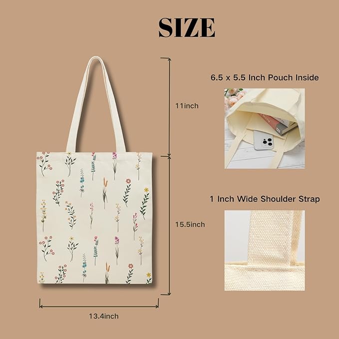 Tote Bag for Women, Canvas Tote Bag with Pockets,Canvas Shopping Bags,Reusable Grocery Bags