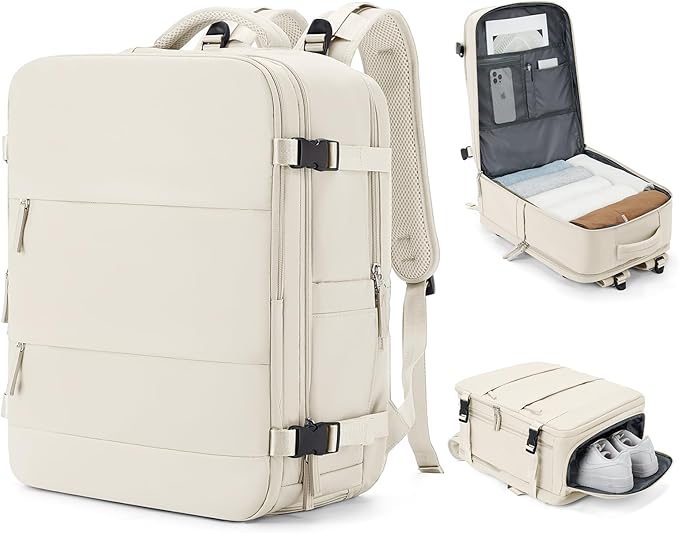 coowoz Large Travel Backpack Carry On for Women Man Gym Backpacks with Laptop Compartment Mochila de Viaje Teacher Personal Item Backpack Rucksack Airplane Accessories Must Haves Beige