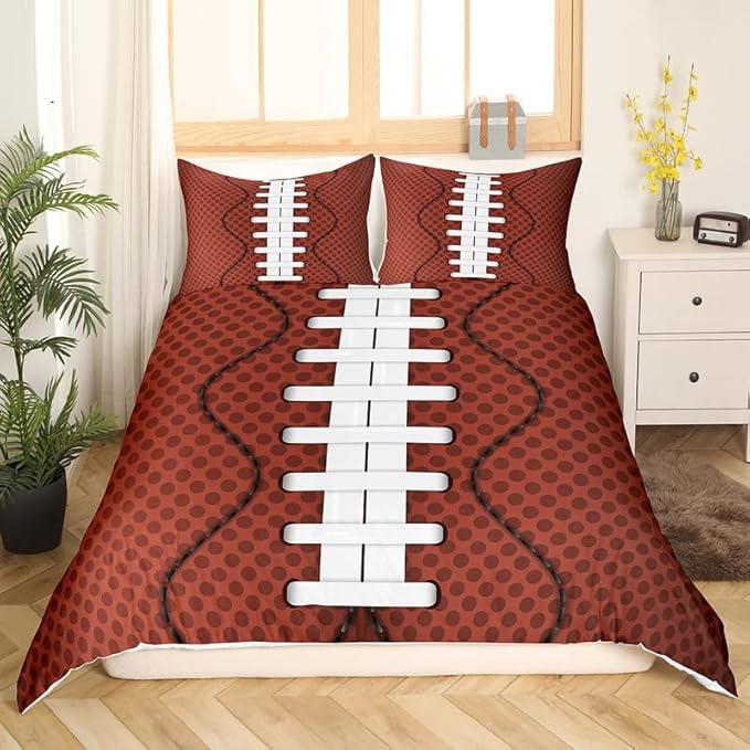 Feelyou Football Duvet Cover Set for Kids Boys Teens Orange Rugby Printed Comforter Cover Sports Rugby Bedding Set 1 Duvet Cover & 1 Pillowcase