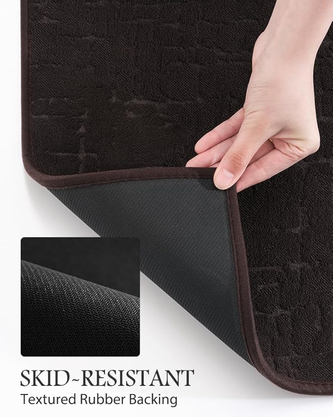 AMOAMI-Bath Mat-Absorbent Quick Dry Bathroom Floor Mats-Washable Rubber Backing Bath Mats for Bathroom Rugs Fit Under Door-Bath Rug for in Front of Sink Bathtub Shower Room, Brown 17''x24''