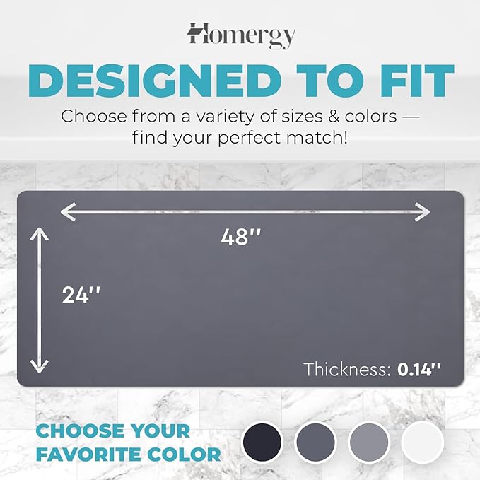 Homergy Bath Mat – Super‑Absorbent & Quick‑Dry with Non‑Slip Rubber Backing, Machine Washable & Odor Resistant – 24x48 in, Dark Gray