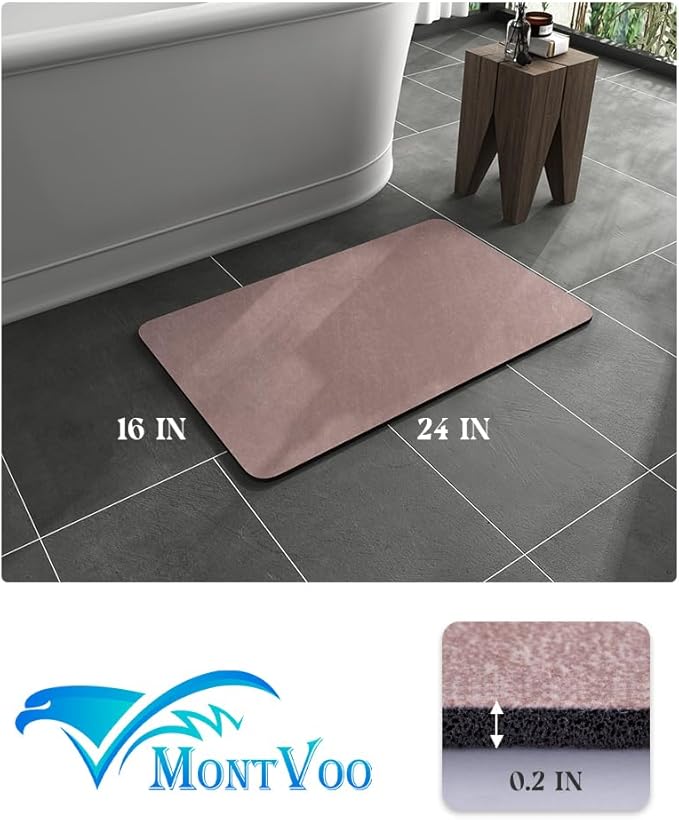 MontVoo -Bath Mat Rug-Rubber Backing Non Slip Quick Dry Absorbent Thin Bathroom Rugs Fit Under Door-Faux Suede Surface Bathroom Floor Mats-Shower Rug for in Front of Bathtub Shower Dusty Rose 16"x24"