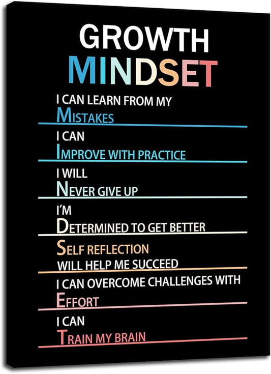 WYJZDZQ8 Growth Mindset Inspirational Canvas Painting Wall Art Motivational Life Poster Inspiring Prints Wall Pictures for Living Room Office Home Decor Office Framed Ready to Hang [18''W x 24''H]
