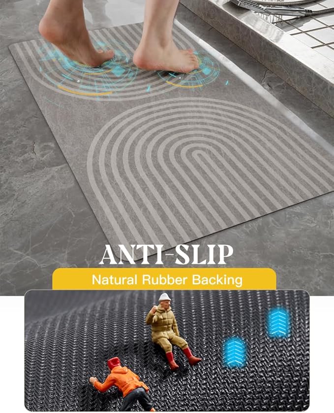 MontVoo -Bath Mat-Non Slip Thin Bathroom Rugs Fit Under Door- Quick Dry Absorbent Faux Suede Surface Grey Bathroom Floor Mats-Shower Rug for in Front of Bathtub Shower Grey & Beige 17x27.5