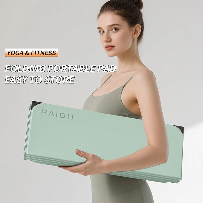 Foldable Fitness Yoga Mat | 2/5" (10MM) Extra Thick | SGS Certified Non-Slip TPE | 75x26" Extra Long-Wide | Portable & Easy Store | for Yoga, Pilates, Home Gym & Full-Body Workouts