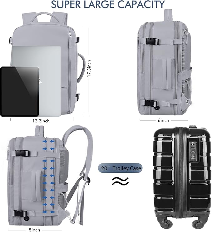 Beraliy Large Travel Backpack, Ailrline Approved Personal Item Bag, 17.3 Inch Laptop Backpack, 40L Carry On Travel Bag, Hiking Backpack, Casual Backpack, Dark Grey