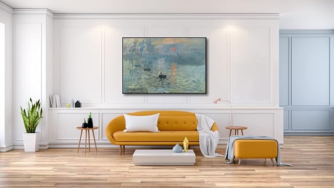 Wieco Art Extra Large Black Framed Art Impression Sunrise of Claude Monet Famous Paintings Reproduction Seascape Artwork Pictures on Canvas Wall Art for Home Decorations Black