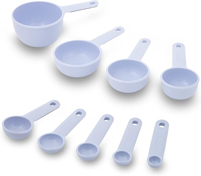 KitchenAid Universal Easy To Read Measuring Cup and Spoon Set with Soft Grip Handle for Maximum Control, Hang Hole and Nesting For Easy Storage, Dishwasher Safe, 9 Piece, Lavender Cream