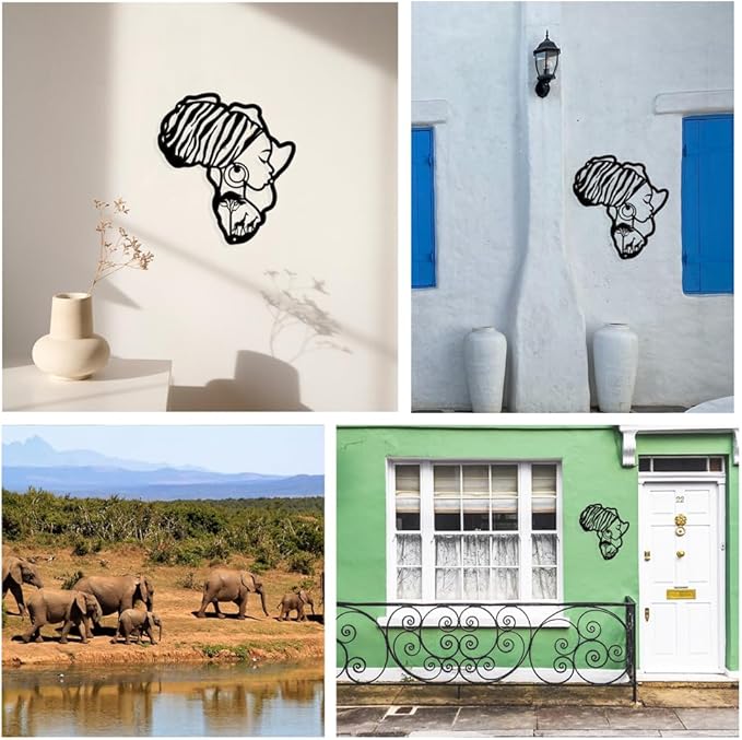 NBEADS Africa Map Metal Wall Art Decor, Matte Style Women Wall Hanging Decor Silhouette Wall Art for Home Garden Hotel Office Wall Festival Decoration Gift, 10.79×11.8 Inch
