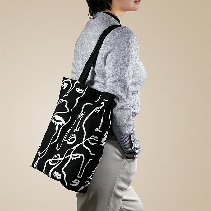 Canvas Tote Bag for Women, Aesthetic Tote Bag with Zipper Pocket for Grocery Travel Work Gift, Canvas Shopping Bag