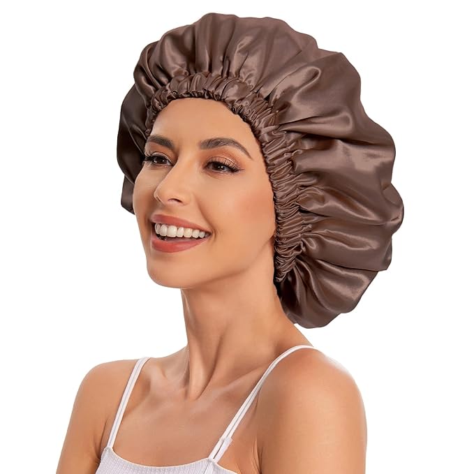 Satin Bonnet Silk Bonnet Hair Bonnet for Sleeping-Slouchy Beanie Hat Satin Sleep Cap for Women's Natural & Curly Hair(Brown)