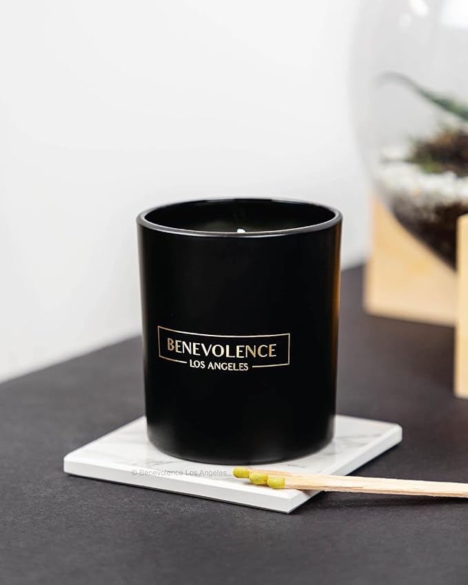 Benevolence LA Oud Wood Scented Candle | Soy Candles, Black Candle for Home | Gifts for Women and Men | Home Fragrance | Aromatherapy | 8oz, 45 Hour Burn