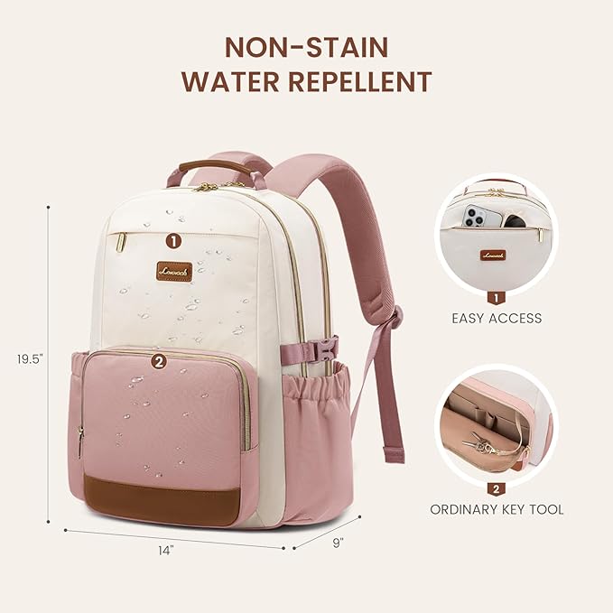 LOVEVOOK Laptop Backpack for Women with Pouch Pocket for Large Capacity Cup,18 Inch Teacher Nurse College Work Backpack Purse,Waterproof Laptop Bag Computer Carry on Back Pack for Travel, Light Pink