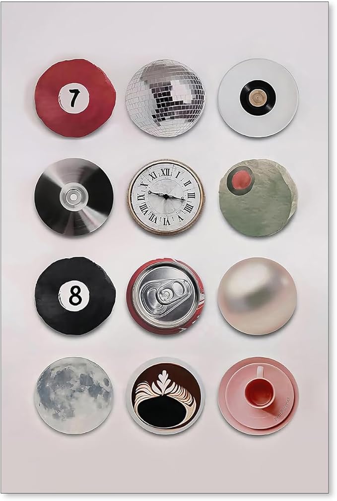 XSCQ Retro Disco Wall Art - Vintage Lucky 8 Ball Poster, Funky Music Record Decor, Unique 7 Ball Canvas Prints - 16x24 inch Unframed