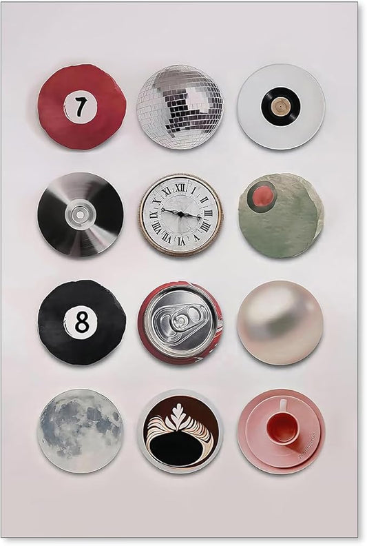 XSCQ Retro Disco Wall Art - Vintage Lucky 8 Ball Poster, Funky Music Record Decor, Unique 7 Ball Canvas Prints - 16x24 inch Unframed