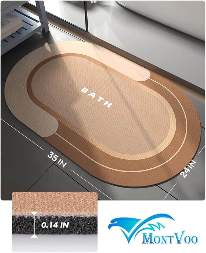 MontVoo Bath Mat - Non Slip, Quick Dry, Stain Resistant Bath Mat Rug for Bathroom Floor - Easy Care Shower Rug for Outside Bathtub - 24"x35" Brown