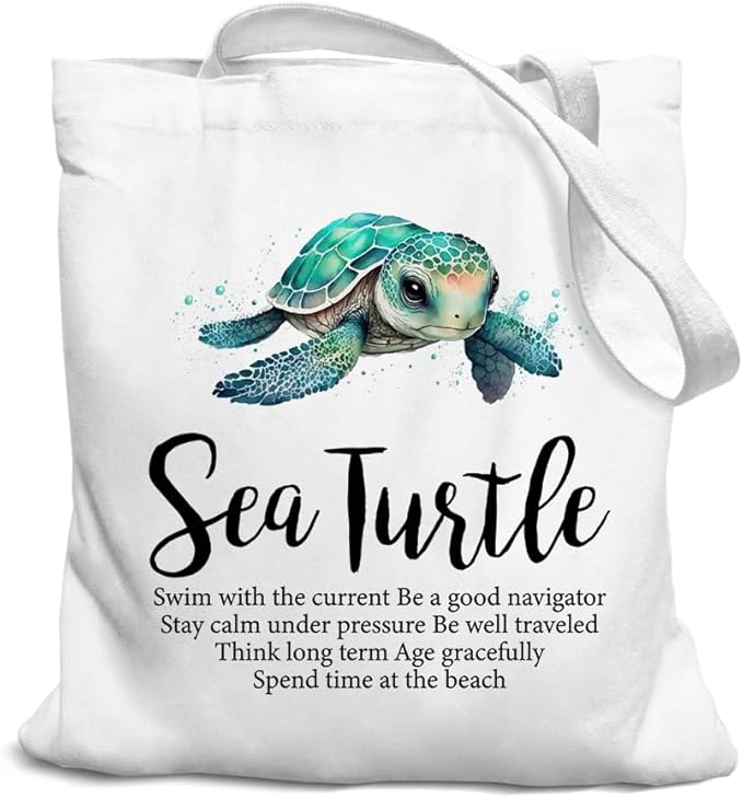 Lake Turtle Canvas Tote Bag for Women Teen Girls Gifts Cute Small Travel Work Tote Bags Reusable Grocery Bags Shoulder Bag