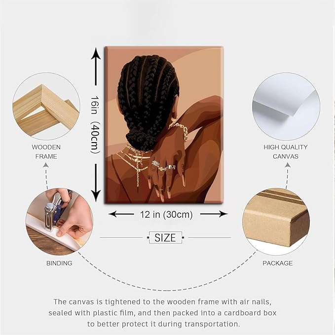 Black Girl Pink Wall Art Set of 3 African American Black Women Canvas Posters Fashion Black Girl Wall Decor Pictures Prints for Home Living Room Bedroom Bathroom Decoration 12x16 Inch Framed