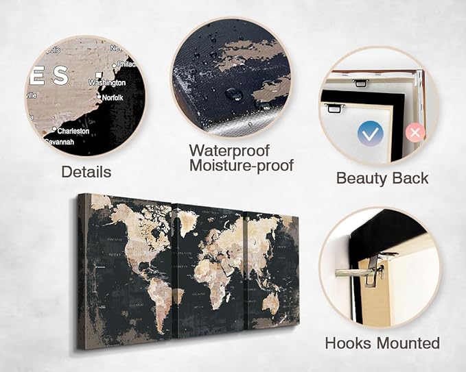 Living Room Wall Art Large Home Office Wall Decor Modern Motivational Giant World Map Pictures for Wall Decorations