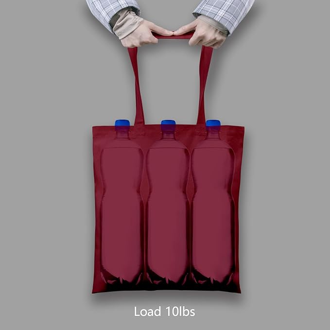 TOPDesign 12-Pack Economical 16"x15" Burgundy Cotton Tote Bags, Lightweight Medium Reusable Grocery Shopping Cloth Bags, Suitable for DIY, Advertising, Promotion, Gift, Activity