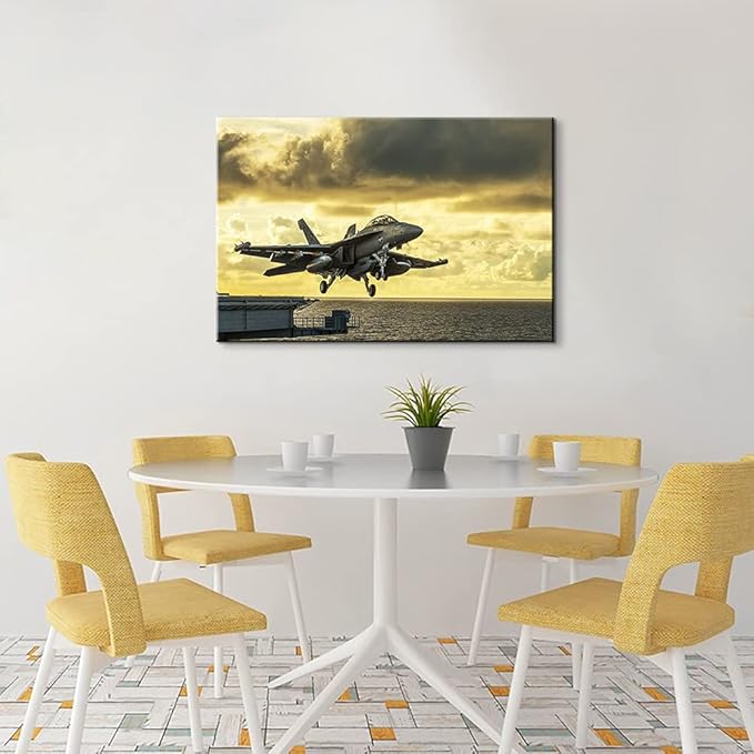 Airplane Canvas Wall Art Vintage Airplane Decor USA Military Fighter Airplane Wall Art Vintage Fighter Plane Picture Wall Art Jet Aircraft Room Decorations for Home Ready to Hang (28''H x 40''W)