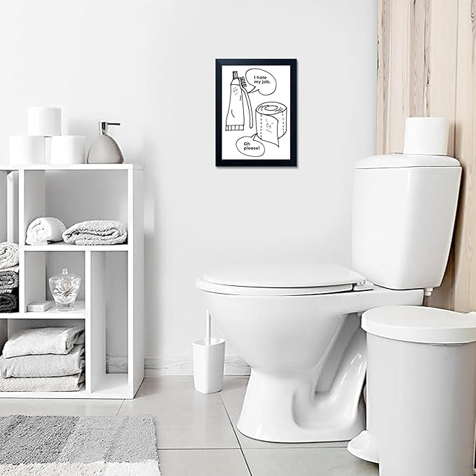 Funny Bathroom Prints - Black and White Wall Art - Framed Bathroom Signs