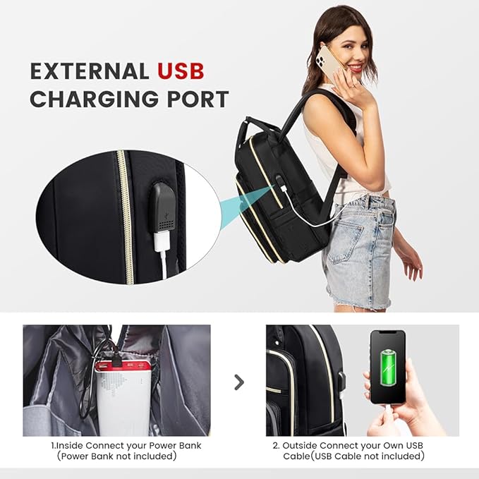 LOVEVOOK Laptop Backpack for Women, Water Resistant Travel Work Backpacks Purse Stylish Business Teacher Nurse Computer Bag with USB Charging Port,Black