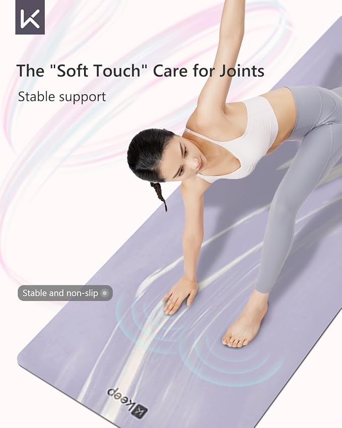 KEEP Professional Yoga Mat with Strap for Men and Women, 5mm Heavy High-Density Natural Rubber Mat for Premium Material Superior Grip, Non-Slip, Eco-Friendly 72"x26" Exercise Mat