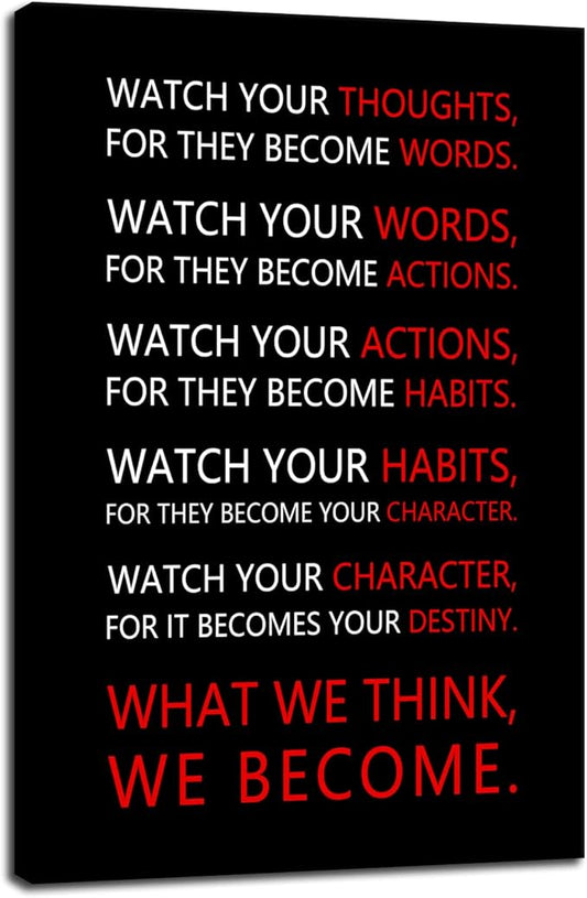 Motivational Wall Art for Office Watch Your Thoughts Inspirational Canvas Painting Inspiring Quotes Posters Prints Artwork Living Room Home Decor Framed Ready to Hang [24''W x 36''H]