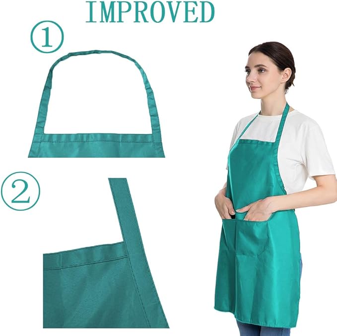 Total 6PCS Baby Blue Bib Aprons Bulk with 2 Pockets for Women Men Adult - Chef Cooking Kitchen (6, Baby Blue)