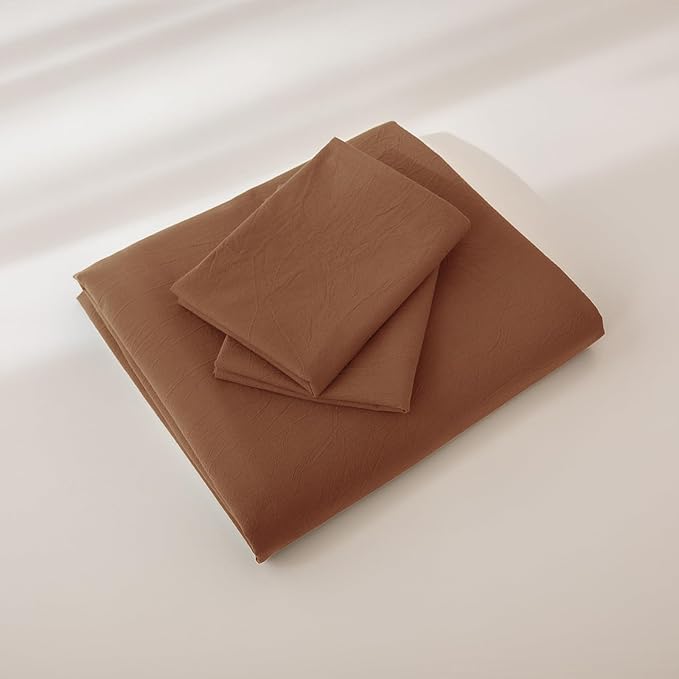 JIYUAN 100% Washed Cotton Duvet Cover Set 3 Pieces Oversized Queen, 1 Duvet Cover 98x98 Inches(Comforter Not Included) and 2 Pillowcases,Linen Feel Bedding Set Comfy and Breathable,Burnt Orange