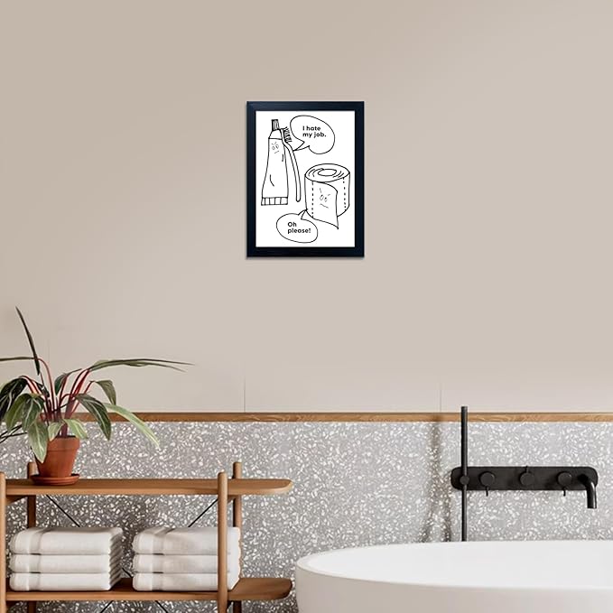 Funny Bathroom Prints - Black and White Wall Art - Framed Bathroom Signs